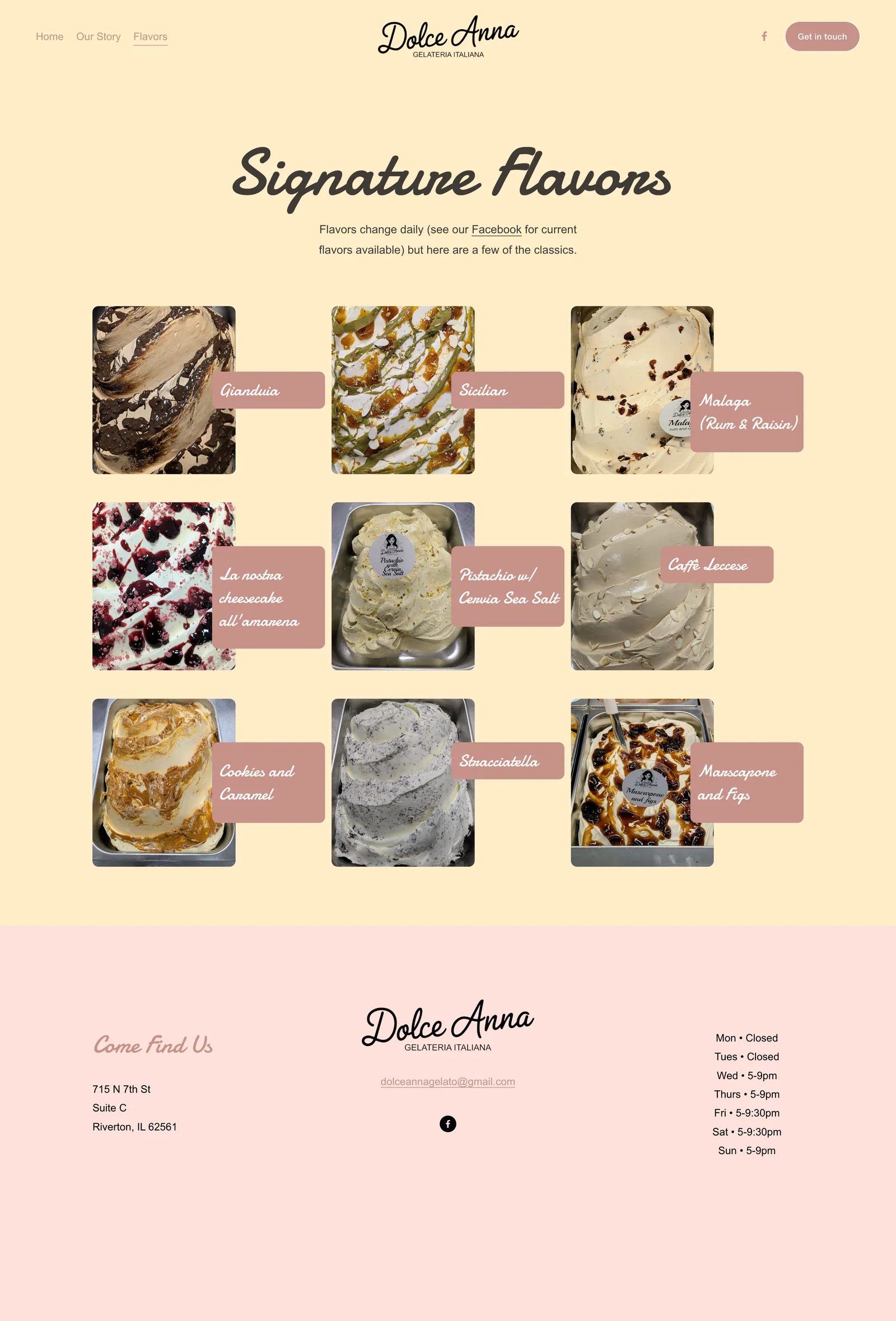 Full Dolce Anna Signature flavors website design