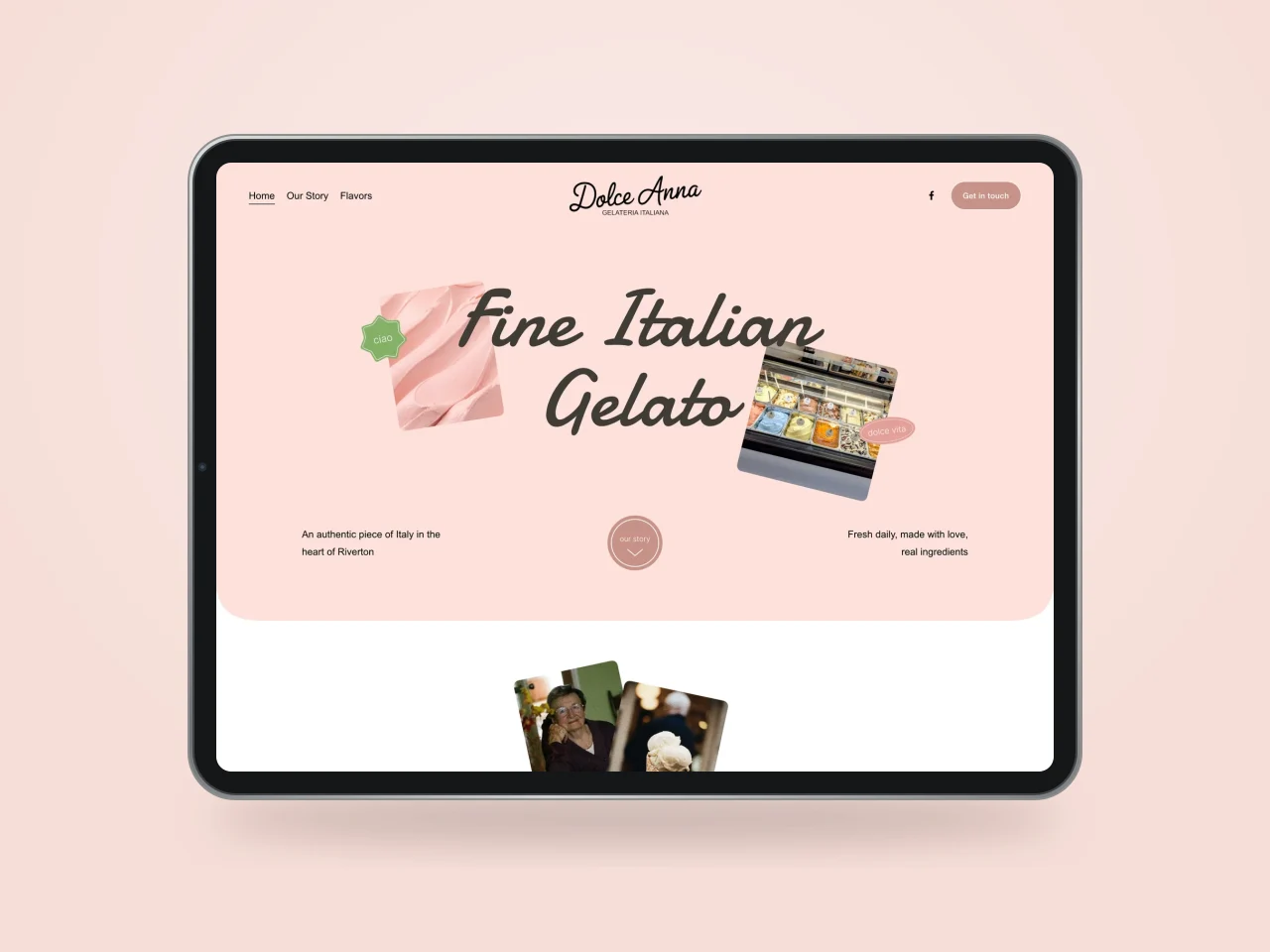 Dolce Anna website displayed on an iPad
