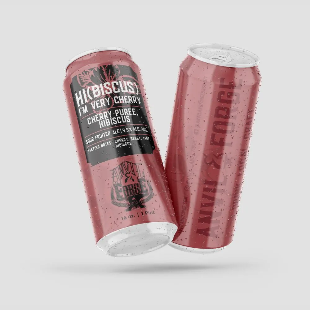 Pink Hibiscus craft beer can packaging for Anvil & Forge