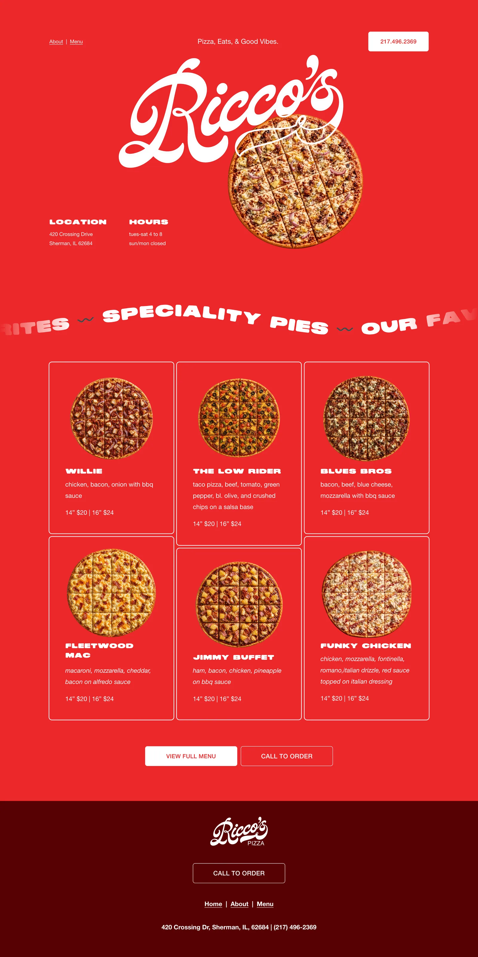 Full Ricco’s Pizza Homepage website design