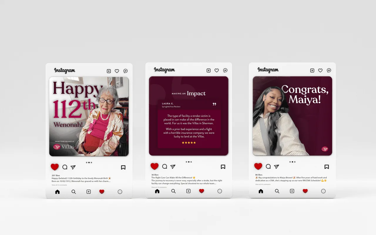 Social media design mockups for The Villas